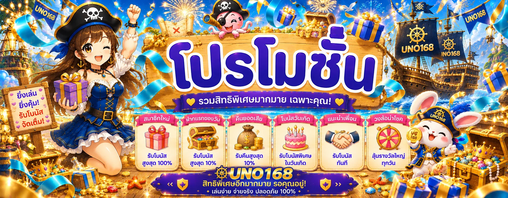 แบนเนอร์ UNO168 โปรโมชั่นและโบนัสสมาชิก